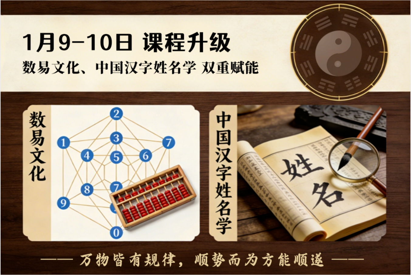 重磅双课 | 1 月 9 日数易解码,1 月 10 日姓名藏福,两天解锁双重国学智慧!